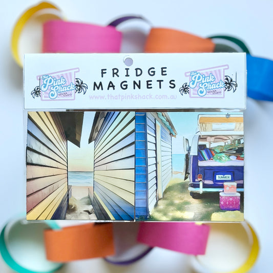 Fridge Magnet Twin Set - Pastel Boatsheds /Summer at the Boatshed