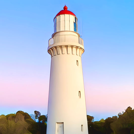 Cape Schanck lighthouse with a pastel sky behind it at dusk print