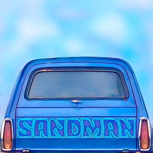 A classic blue 1970’s surf van Holden Sandman Panelvan birthday print great for the shed made in Australia 