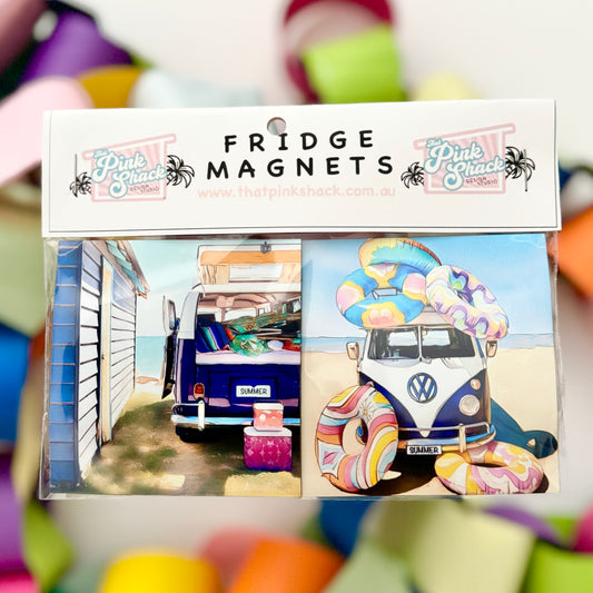 Fridge Magnet Twin Set - Summer at the Boatshed/Kombi at the beach