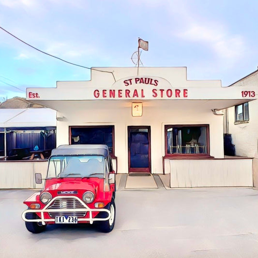 St Pauls general store Moke classic car Mornington peninsula print picture